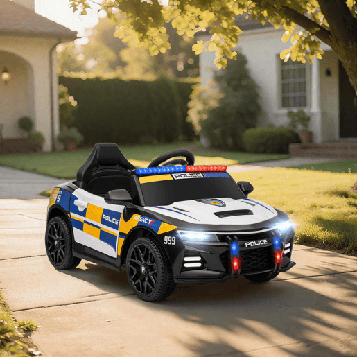 AIYAPLAY Carro Elétrico Infantil Modelo Policial 12V com Comando a Distância 2,4 Luzes Sirene Música USB e Suspensão 96x60x45 cm Multicor
