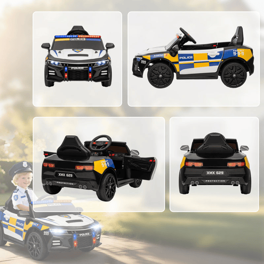 AIYAPLAY Carro Elétrico Infantil Modelo Policial 12V com Comando a Distância 2,4 Luzes Sirene Música USB e Suspensão 96x60x45 cm Multicor