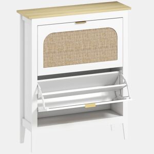HOMCOM Sapateira Estreita com 2 Portas em Vime Sapateira para Entrada com Prateleiras Ajustáveis para 14 Pares de Sapatos 105x24x95,5 cm Branco