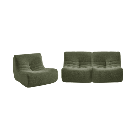 Sofá modular em tecido efeito alpaca de 3 lugares, Sokol alpaca, Verde caqui, 105x91x72 cm
