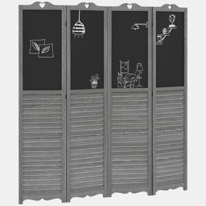 HOMCOM Biombo de 4 Painéis de Madeira Separador de Ambientes Dobrável com Quadros Divisor de Quartos 162x172 cm Cinzento e Preto