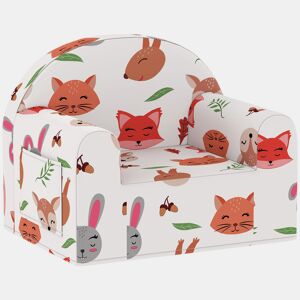 AIYAPLAY Sofá para Crianças com Estampa de Raposas Poltrona Infantil de 18-36 Meses com Capa Removível e Lavável Bolso Lateral Apoio de Braços Suporta 45 kg 54x40x43 cm Branco