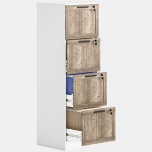 HOMCOM Arquivador de Escritório com 4 Gavetas Bloco de Gavetas para Secretária com Fecho e 2 Chaves Barras para Pendurar A4 Carta Arquivador Móvel para Estudo 39,4x40x129 cm Branco e Madeira