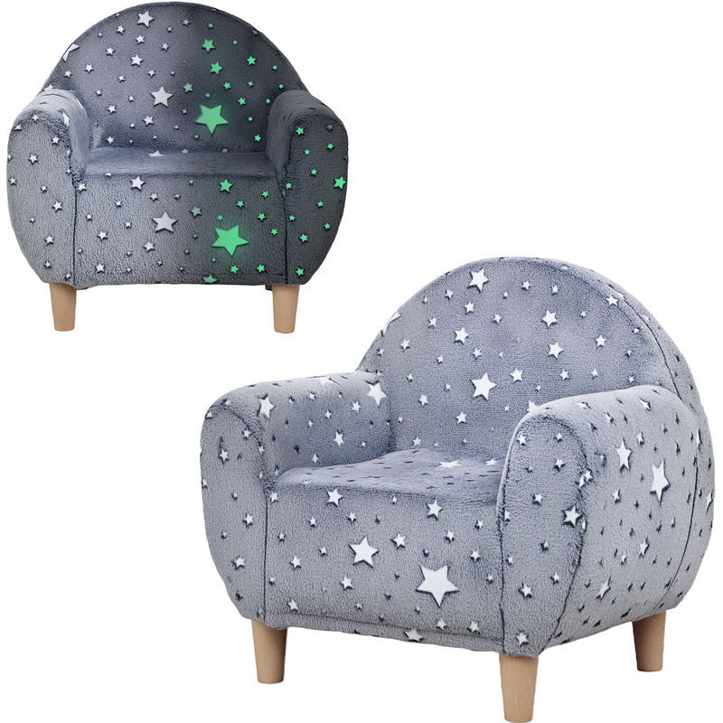 Aiyaplay sillón infantil con diseño de estrellas que brillan en la oscuridad sofá para niños de 18-36 meses tejido suave de terciopelo reposabrazos carga 45 kg gris
