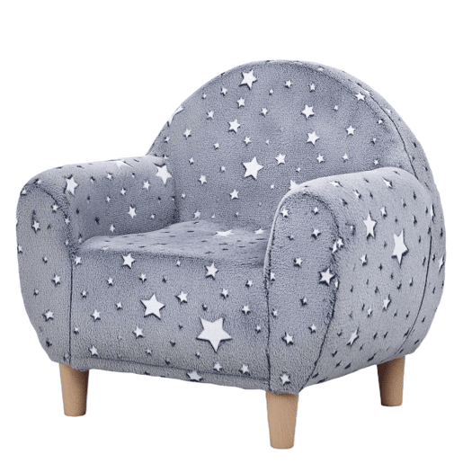 AIYAPLAY Poltrona para Crianças com Desenho de Estrelas que Brilham no Escuro Sofá para Crianças de 18-36 Meses Tecido Suave de Veludo Apoios de Braços Carga 45 kg 55x40x55 cm Cinzento