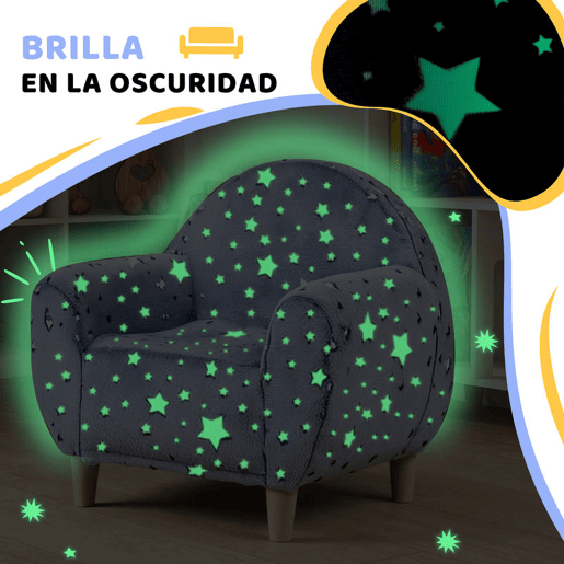AIYAPLAY Poltrona para Crianças com Desenho de Estrelas que Brilham no Escuro Sofá para Crianças de 18-36 Meses Tecido Suave de Veludo Apoios de Braços Carga 45 kg 55x40x55 cm Cinzento