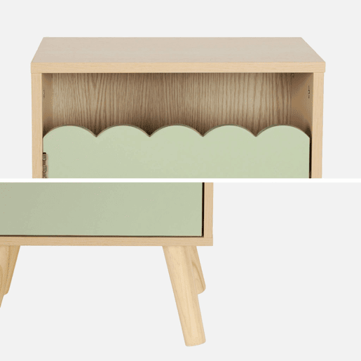 Mesa de cabeceira infantil decor madeira 1 porta, Azur, Verde, 34x23.5x52 cm