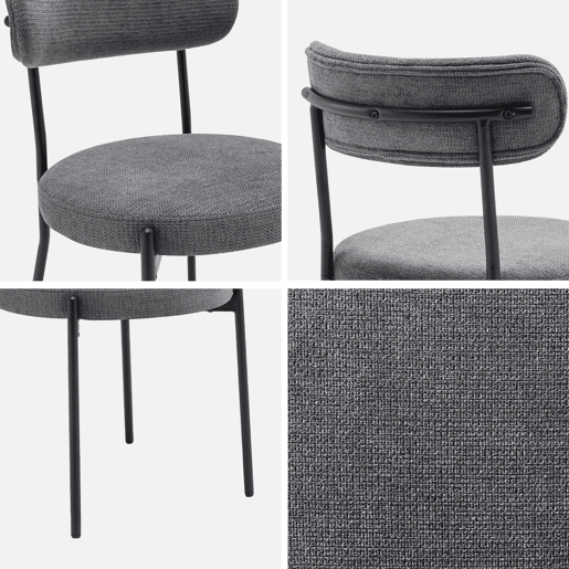 Cadeiras de metal e tecido, set de 2, Livia, Cinza, 47x49x76.5 cm