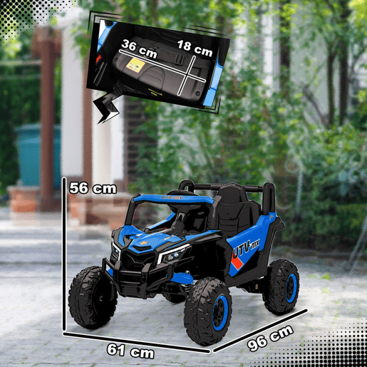 AIYAPLAY Carro Elétrico para Crianças 12V UTV com 2 Motores Controlo Remoto 2,4G Velocidade até 7 kmh Sistema de Suspensão Faróis USB para Crianças acima de 3 Anos 96x61x56 cm Azul