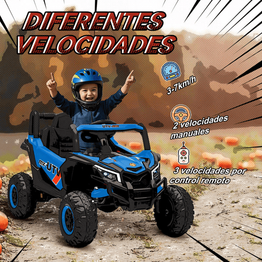 AIYAPLAY Carro Elétrico para Crianças 12V UTV com 2 Motores Controlo Remoto 2,4G Velocidade até 7 kmh Sistema de Suspensão Faróis USB para Crianças acima de 3 Anos 96x61x56 cm Azul
