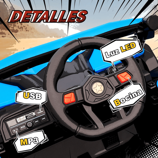 AIYAPLAY Carro Elétrico para Crianças 12V UTV com 2 Motores Controlo Remoto 2,4G Velocidade até 7 kmh Sistema de Suspensão Faróis USB para Crianças acima de 3 Anos 96x61x56 cm Azul