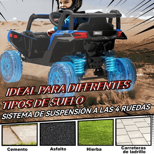 AIYAPLAY Carro Elétrico para Crianças 12V UTV com 2 Motores Controlo Remoto 2,4G Velocidade até 7 kmh Sistema de Suspensão Faróis USB para Crianças acima de 3 Anos 96x61x56 cm Azul