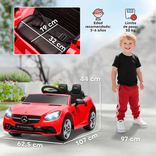 AIYAPLAY Carro Elétrico Mercedes SLC 300 12V para Crianças de 3-6 Anos com Controlo Remoto Faróis LED Buzina Música TF USB e Abertura da Porta 3-5kmh 107x62,5x44 cm Vermelho