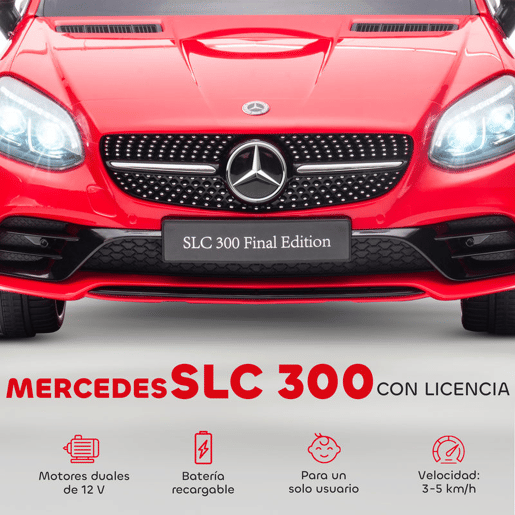 AIYAPLAY Carro Elétrico Mercedes SLC 300 12V para Crianças de 3-6 Anos com Controlo Remoto Faróis LED Buzina Música TF USB e Abertura da Porta 3-5kmh 107x62,5x44 cm Vermelho