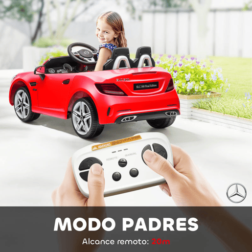 AIYAPLAY Carro Elétrico Mercedes SLC 300 12V para Crianças de 3-6 Anos com Controlo Remoto Faróis LED Buzina Música TF USB e Abertura da Porta 3-5kmh 107x62,5x44 cm Vermelho