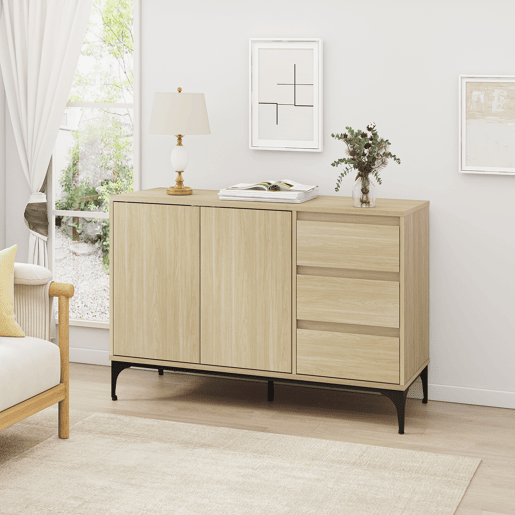 Aparador Kistiandi com 3 gavetas 77x120x40 cm - Efeito carvalho, claro en.casa