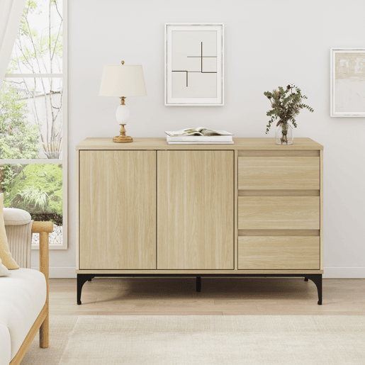 Aparador Kistiandi com 3 gavetas 77x120x40 cm - Efeito carvalho, claro en.casa