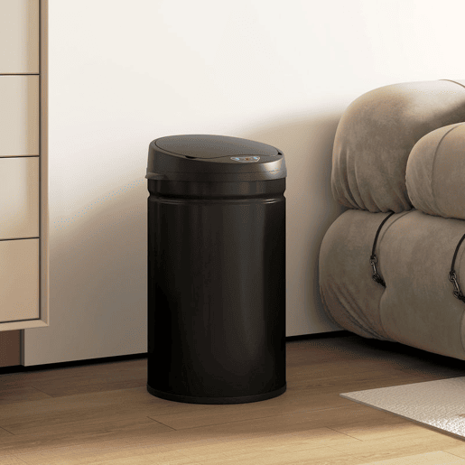 HOMCOM Balde de Lixo de Cozinha Automático 30 L Caixote de Cozinha em Aço Inoxidável Sensor Infravermelhos Fecho Automático Anti-Impressões Digitais para Quarto Escritório 32x30,5x51 cm Preto