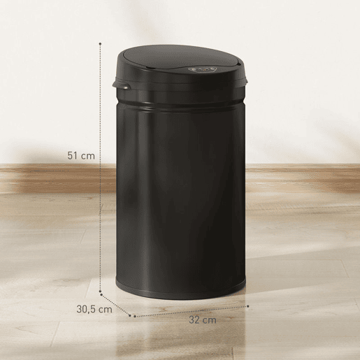 HOMCOM Balde de Lixo de Cozinha Automático 30 L Caixote de Cozinha em Aço Inoxidável Sensor Infravermelhos Fecho Automático Anti-Impressões Digitais para Quarto Escritório 32x30,5x51 cm Preto