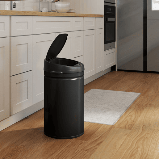 HOMCOM Balde de Lixo de Cozinha Automático 30 L Caixote de Cozinha em Aço Inoxidável Sensor Infravermelhos Fecho Automático Anti-Impressões Digitais para Quarto Escritório 32x30,5x51 cm Preto