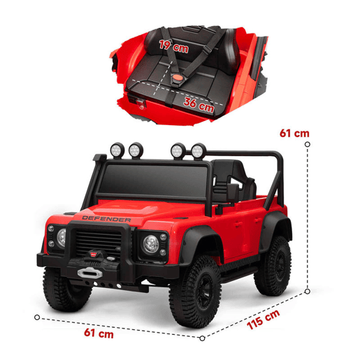 AIYAPLAY Carro Elétrico para Crianças com Licença Land Rover 12V Carro a Bateria Infantil com Controlo Remoto Sistema de Suspensão USB MP3 Velocidade Ajustável Faróis 115x61x61 cm Vermelho