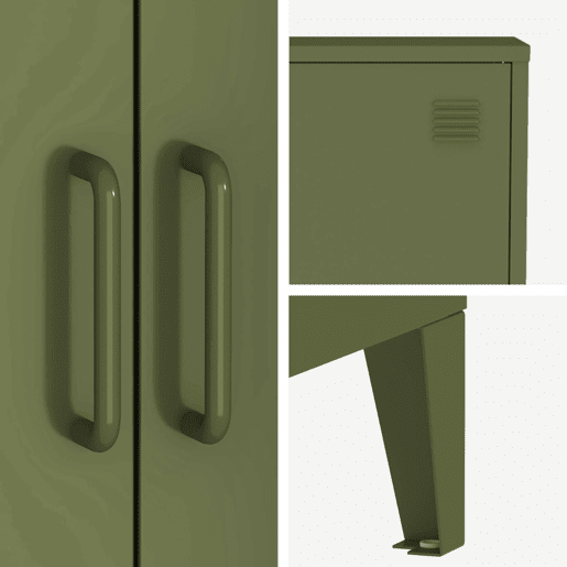 Cômodaarmário industrial metal 2 portas, Soho, Verde caqui, 33x75x110 cm