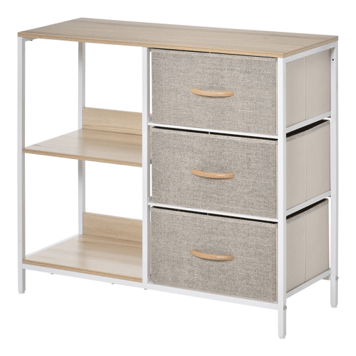 HOMCOM Cómoda de Estilo Industrial com Gavetas de Tecido Dobráveis e 2 Prateleiras para Dormitório Sala de Estar Corredor 80x29x71 cm Madeira e Cinza Claro