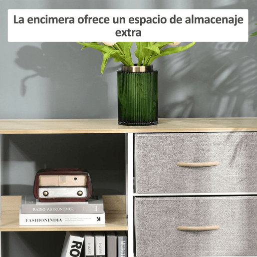 HOMCOM Cómoda de Estilo Industrial com Gavetas de Tecido Dobráveis e 2 Prateleiras para Dormitório Sala de Estar Corredor 80x29x71 cm Madeira e Cinza Claro