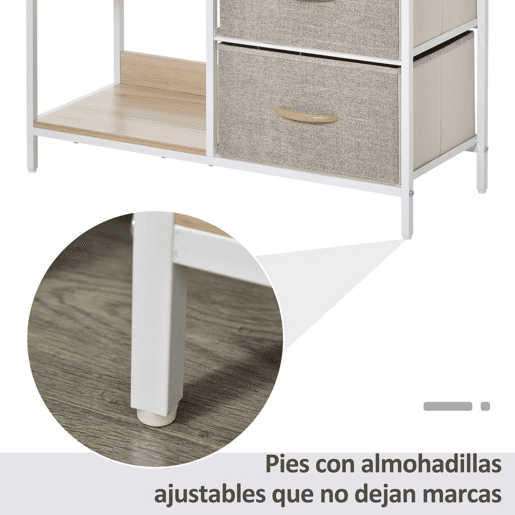 HOMCOM Cómoda de Estilo Industrial com Gavetas de Tecido Dobráveis e 2 Prateleiras para Dormitório Sala de Estar Corredor 80x29x71 cm Madeira e Cinza Claro