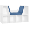 HOMCOM Estante para Livros com Banco Integrado e 6 Cubos Estante Infantil com Assento 102x30x61 cm Branco e Azul