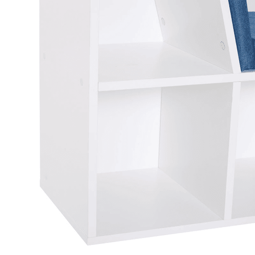 HOMCOM Estante para Livros com Banco Integrado e 6 Cubos Estante Infantil com Assento 102x30x61 cm Branco e Azul