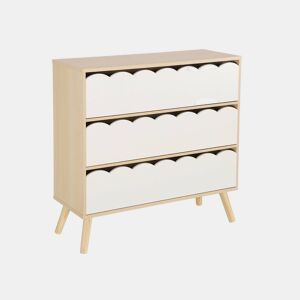 Cômoda infantil efeito madeira 3 gavetas Branco - 80x30x79 cm