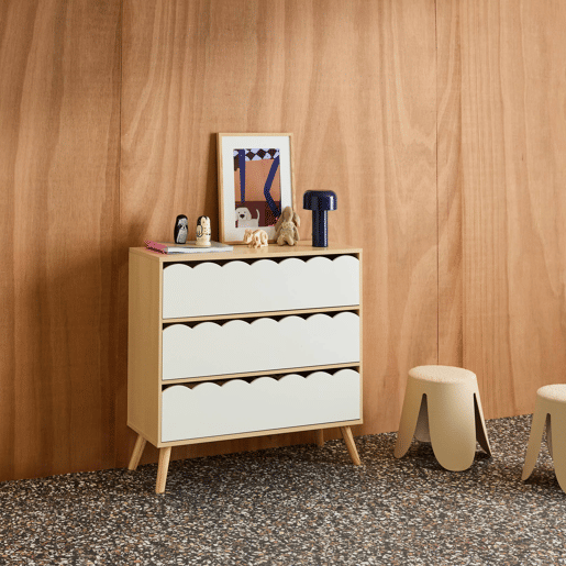 Cômoda infantil efeito madeira 3 gavetas Branco - 80x30x79 cm Cômoda infantil efeito madeira 3 gavetas Branco - 80x30x79 cm