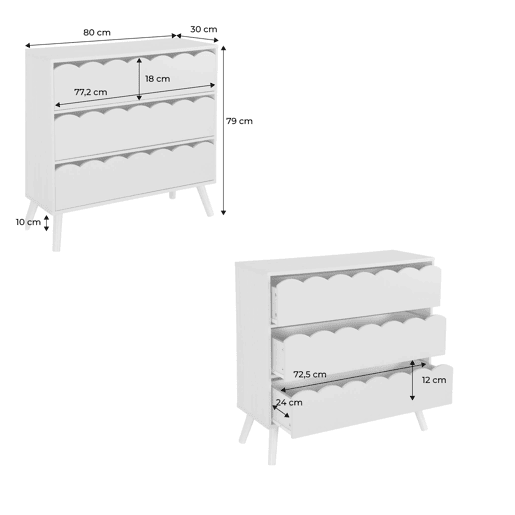 Cômoda infantil efeito madeira 3 gavetas Branco - 80x30x79 cm Cômoda infantil efeito madeira 3 gavetas Branco - 80x30x79 cm