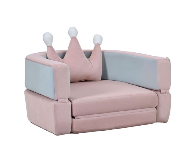 Aiyaplay sofá infantil convertible, sofá para niños con cojín de corona, plegable en cama y zona de juego, tapizado de terciopelo suave, para niños 18