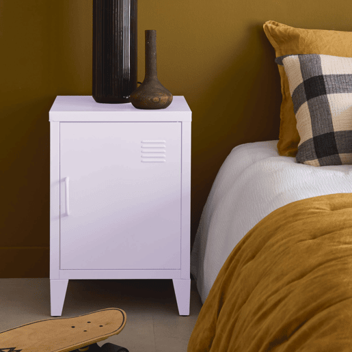 Mesa de cabeceira industrial 1 porta, Soho, Lilas, 38x38x57 cm
