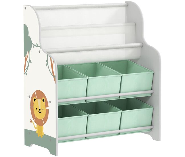 Aiyaplay estantería infantil para juguetes, con 6 cajas extraíbles de tela no tejida, organizador de juguetes con 2 estantes, para habitación infantil, sala de juegos, guardería, 63x30x71 cm, verde