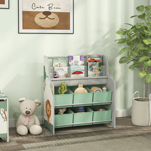 AIYAPLAY Estante Infantil para Brinquedos com 6 Caixas de Tecido Não Tecido Organizador de Brinquedos com 2 Prateleiras para Quarto Infantil Sala de Brincar Escola Infantil 63x30x71 cm Verde