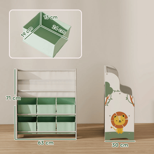 AIYAPLAY Estante Infantil para Brinquedos com 6 Caixas de Tecido Não Tecido Organizador de Brinquedos com 2 Prateleiras para Quarto Infantil Sala de Brincar Escola Infantil 63x30x71 cm Verde