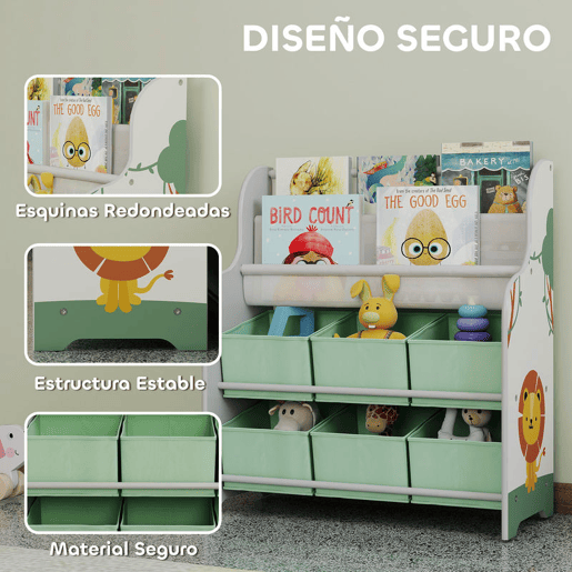 AIYAPLAY Estante Infantil para Brinquedos com 6 Caixas de Tecido Não Tecido Organizador de Brinquedos com 2 Prateleiras para Quarto Infantil Sala de Brincar Escola Infantil 63x30x71 cm Verde