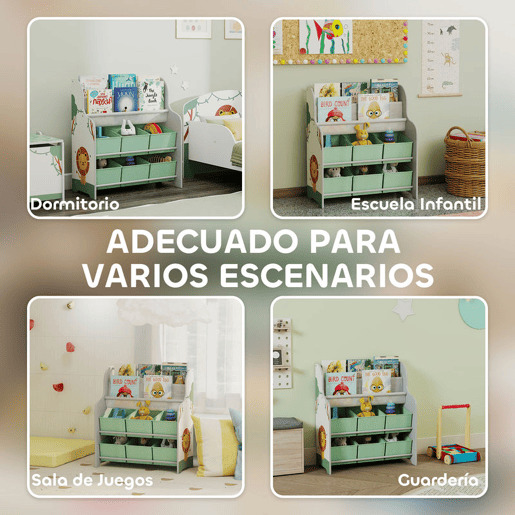 AIYAPLAY Estante Infantil para Brinquedos com 6 Caixas de Tecido Não Tecido Organizador de Brinquedos com 2 Prateleiras para Quarto Infantil Sala de Brincar Escola Infantil 63x30x71 cm Verde