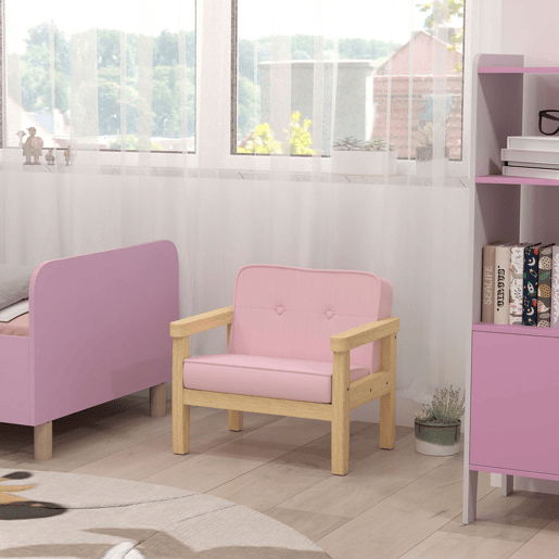 AIYAPLAY Poltrona Infantil Sofá para Crianças acima de 3 Anos com Tecido Suave de Veludo Cotelê Estrutura de Madeira Assento e Encosto Acolchoados Apoio de Braços Suporta 45 kg 46,5x44x45 cm Rosa