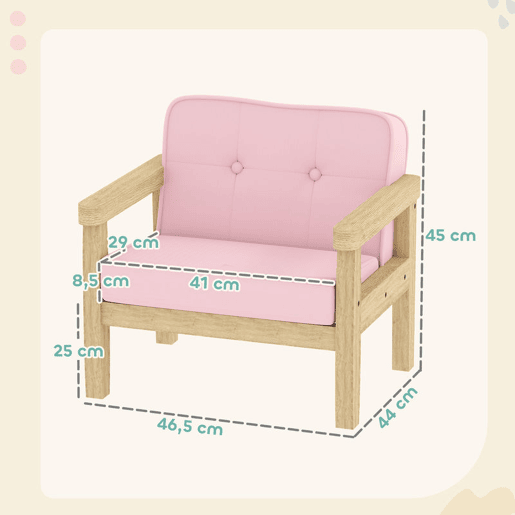 AIYAPLAY Poltrona Infantil Sofá para Crianças acima de 3 Anos com Tecido Suave de Veludo Cotelê Estrutura de Madeira Assento e Encosto Acolchoados Apoio de Braços Suporta 45 kg 46,5x44x45 cm Rosa
