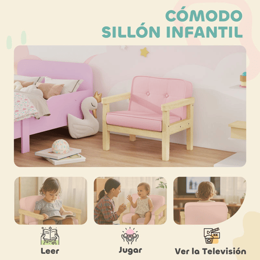 AIYAPLAY Poltrona Infantil Sofá para Crianças acima de 3 Anos com Tecido Suave de Veludo Cotelê Estrutura de Madeira Assento e Encosto Acolchoados Apoio de Braços Suporta 45 kg 46,5x44x45 cm Rosa