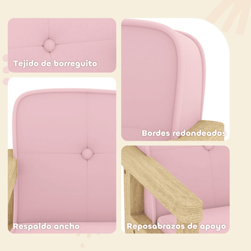 AIYAPLAY Poltrona Infantil Sofá para Crianças acima de 3 Anos com Tecido Suave de Veludo Cotelê Estrutura de Madeira Assento e Encosto Acolchoados Apoio de Braços Suporta 45 kg 46,5x44x45 cm Rosa