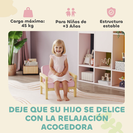AIYAPLAY Poltrona Infantil Sofá para Crianças acima de 3 Anos com Tecido Suave de Veludo Cotelê Estrutura de Madeira Assento e Encosto Acolchoados Apoio de Braços Suporta 45 kg 46,5x44x45 cm Rosa