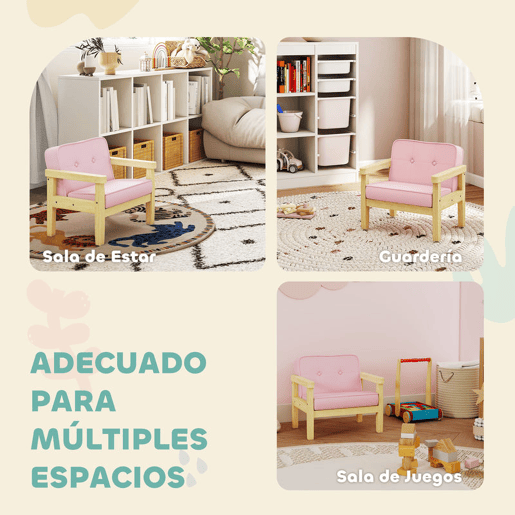 AIYAPLAY Poltrona Infantil Sofá para Crianças acima de 3 Anos com Tecido Suave de Veludo Cotelê Estrutura de Madeira Assento e Encosto Acolchoados Apoio de Braços Suporta 45 kg 46,5x44x45 cm Rosa