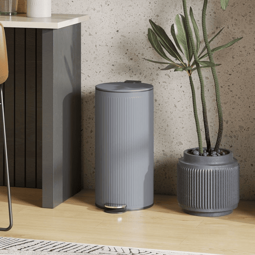 HOMCOM Balde do Lixo para Cozinha com Pedal 30L Cubo de Lixo Metálico com Tampa de Fecho Suave e Balde Removível para Quarto Escritório Estúdio e Sala 36x30x60,5 cm Cinza Escuro