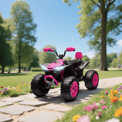 AIYAPLAY Quadricilo Elétrico para Crianças 24V para 3-8 Anos com 2 Lugares 2 Motores Velocidade até 6,5 kmh Rodas com Suspensão Faróis Buzina Música e USB 109x68,5x76 cm Rosa