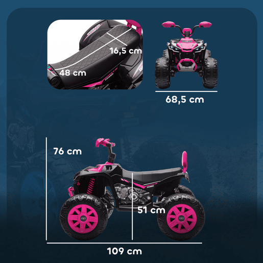 AIYAPLAY Quadricilo Elétrico para Crianças 24V para 3-8 Anos com 2 Lugares 2 Motores Velocidade até 6,5 kmh Rodas com Suspensão Faróis Buzina Música e USB 109x68,5x76 cm Rosa